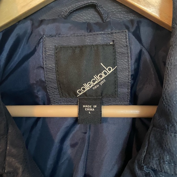 Women’s Dark Blue Faux Leather Biker Jacket - Picture 8 of 9